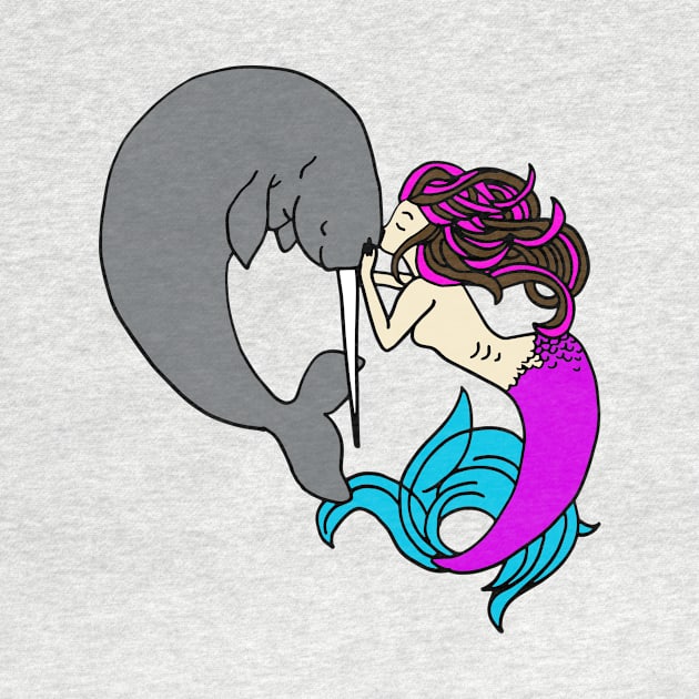 mermaid with narwhale by wildmagnolia